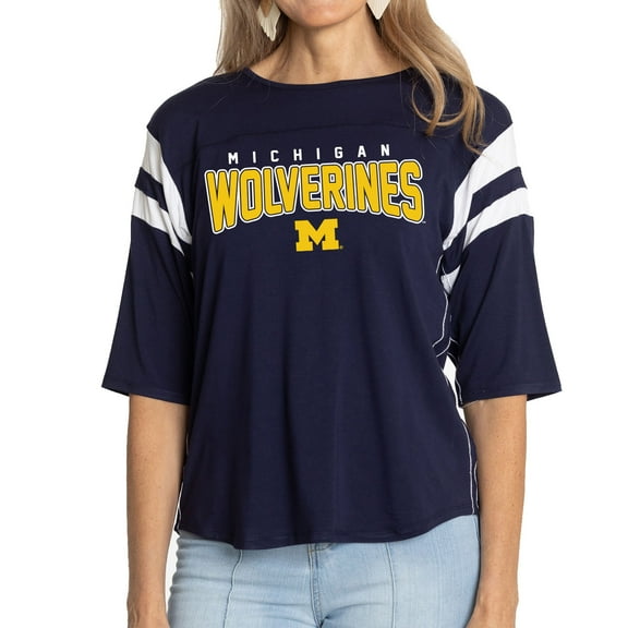 Women's  Navy Michigan Wolverines Relaxed Abigail Half-Sleeve T-Shirt