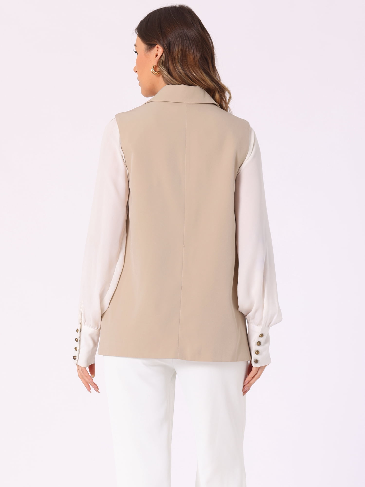 DARING DIVA Women's Shawl Collar Open Front Work Office Suit Vest Jacket XS Khaki