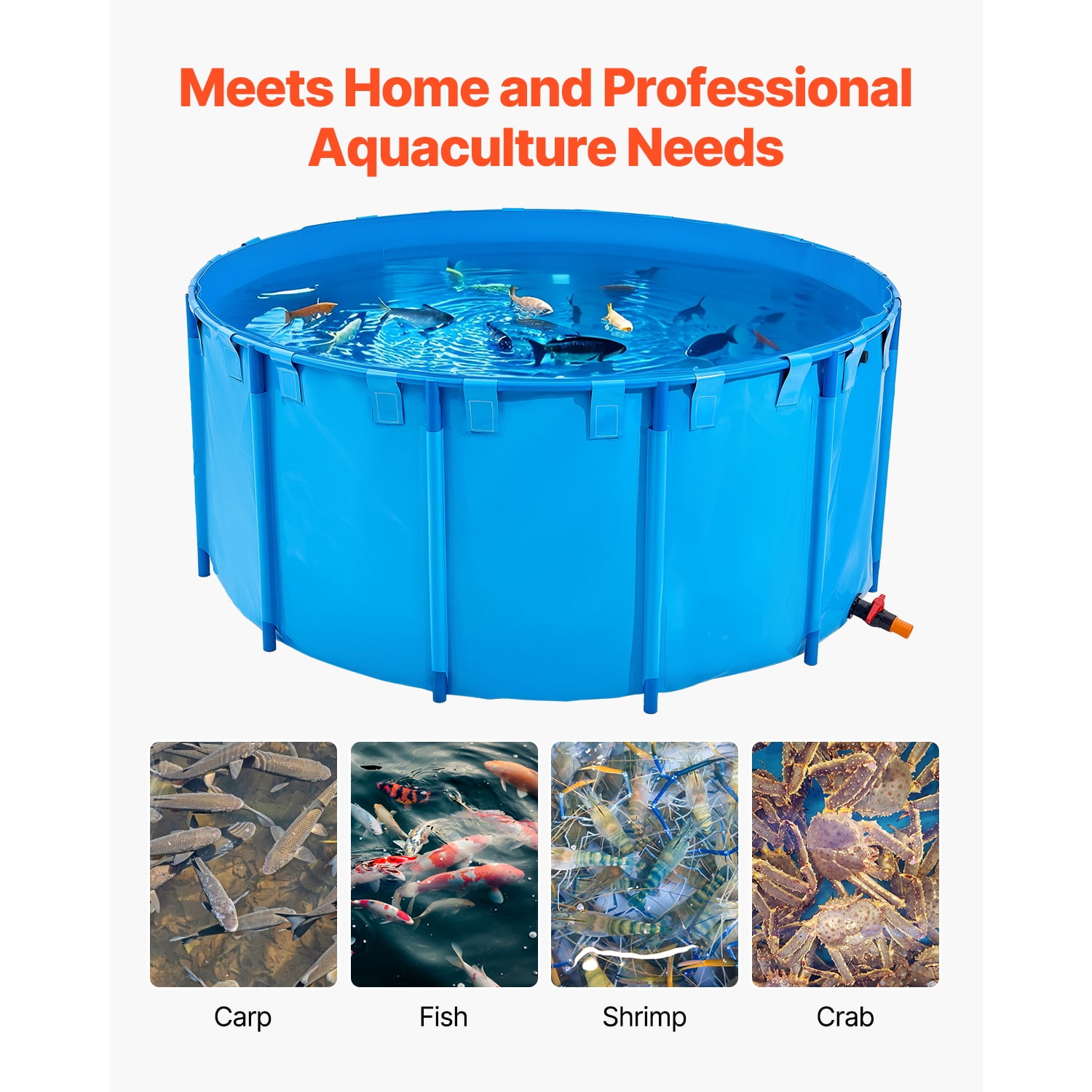 KFFKFF 1200Gal Collapsible PVC Fish Pond, Heavy Duty Canvas Koi Basin with Robust Frame & Drain Valve, Circular Above Ground Tank for Koi & Goldfish Farming