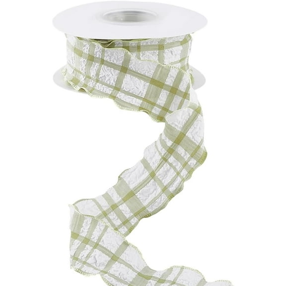 1 5/8 Inch 10 Yards Light Green Ruffle Plaid Ribbon Checkered Double Sided Ruffled Gingham Chiffon Pleated Lace Trimming Trim for Sewing Making Flower Bouquet Gift Decor DIY Craft Supply