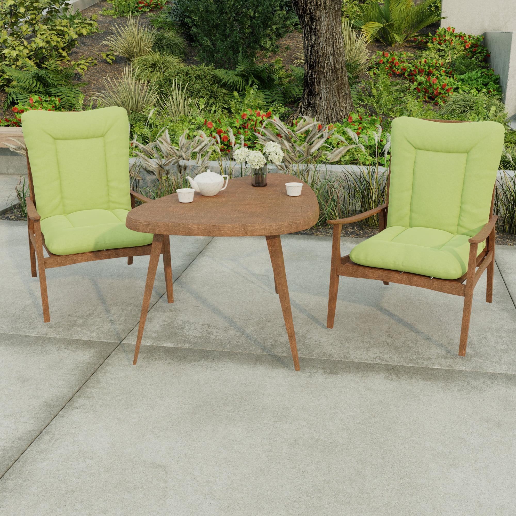 Jordan Manufacturing 38" x 21" McHusk Leaf Green Crosshatch Rectangular Outdoor Wrought Iron Chair Cushion with Ties and Hanger Loop