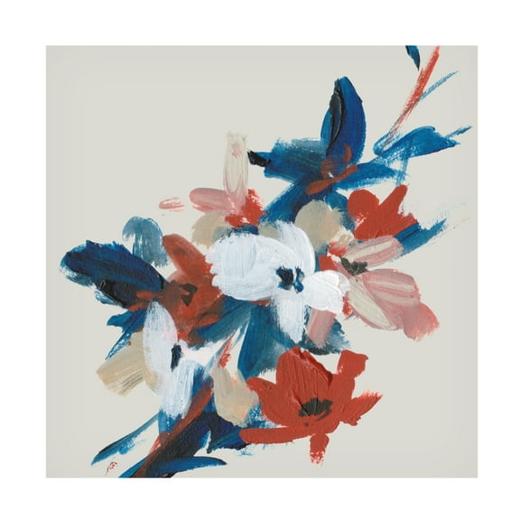 Canvas Wall Art - Melissa Wang 'Indigo and Crimson Blooms III' Wall Art for Living Room, Bedroom, or Office Décor by Trademark Fine Art - 14 x 14 Inches