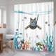 thumbnail image 3 of Ensemble De Rideaux De Douche Chat Drôle Bleu Sarcelle Mer Océan Rideaux De Douche En Tissu Imperméable Avec Animal Pieuvre Étoile De Mer Tortue Ancre Poisson Nautique (Bleu, 72'' × 72''), 3 of 5