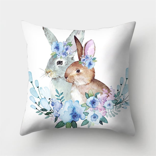 Funda de cojín para decoración del hogar de piel de melocotón con corona de acuarela de conejito de Pascua Wmkox79yii hfskjfh72