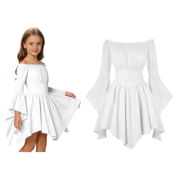 Dresses for Girls Off the Shoulder Casual Flowy Swing Dress Cute Kids Dresses 8-9 Years