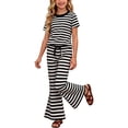 thumbnail image 4 of BXJX Girls Outfit Sets 2 Piece, Crew Neck Striped Short Sleeve Girls Summer Clothing Sets Black Size 5-6 T, 4 of 7