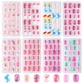 thumbnail image 1 of Jsiallye Uñas a presión para niños, 192 piezas de uñas postizas para niñas, coloridos patrones de nubes de flamencos y unicornios, de 7 a 12 años, uñas a presión para regalos de niños, 1 of 5
