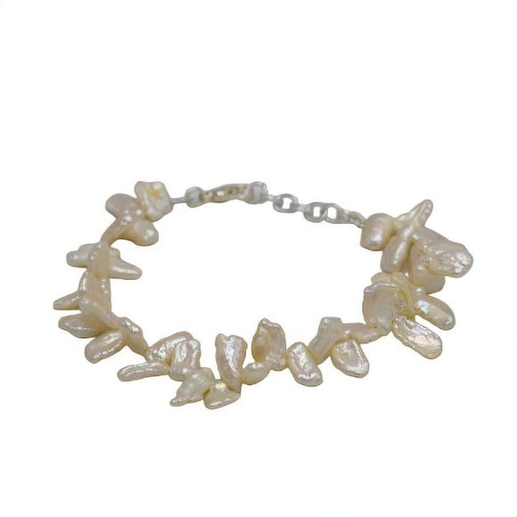 De Kulture Works Natural Baroque Pearl Silver Plated Brass Chain Bracelet Jewelry