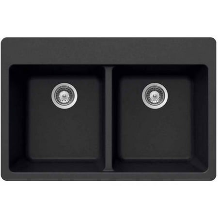 Black Kitchen Sink - Houzer M-200 MIDNITE Quartztone Series Granite Topmount 50/50 Double Bowl Kitchen Sink, Black