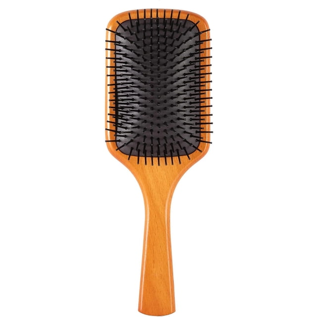 Cepillo de pelo de madera con cerdas de jabalí para desenredar el cabello húmedo y seco, con almohadilla antiencrespamiento.
