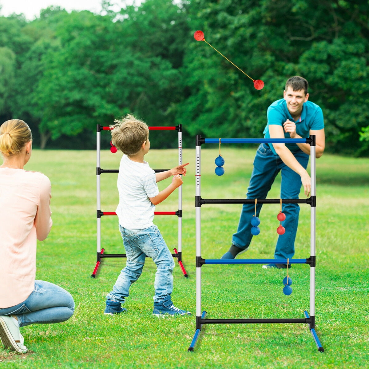 Portable Ladder Ball Toss Game Family Indoor Outdoor Game Sport 12 Balls W/ Bag