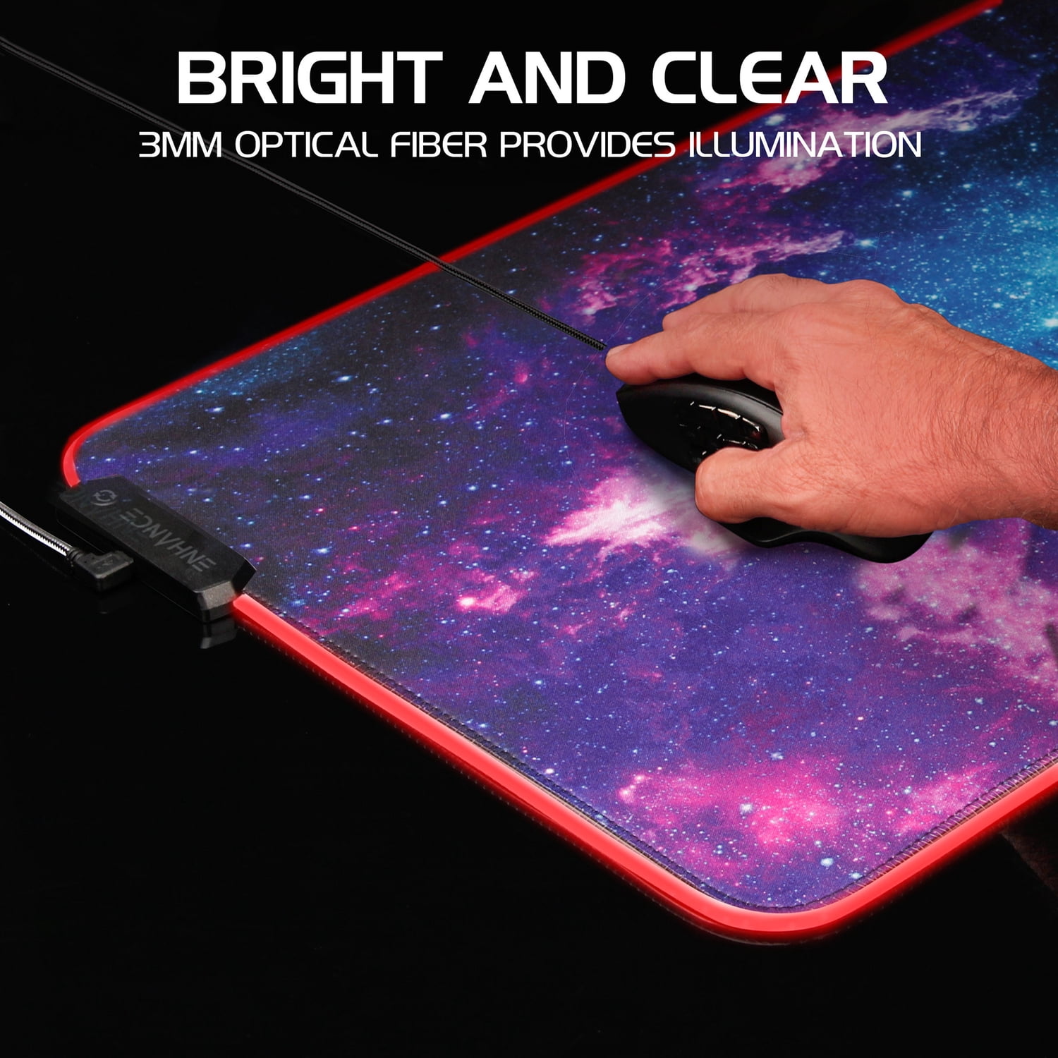 Enhance Extra Large LED Gaming Mouse Pad - Soft XXL Desk Mat with 7 RGB Colors, 3 Color Modes, Smart Control, Water Resistant High Speed Tracking Surface - (Galaxy) - Extended Pad - 32 x 14 Inches