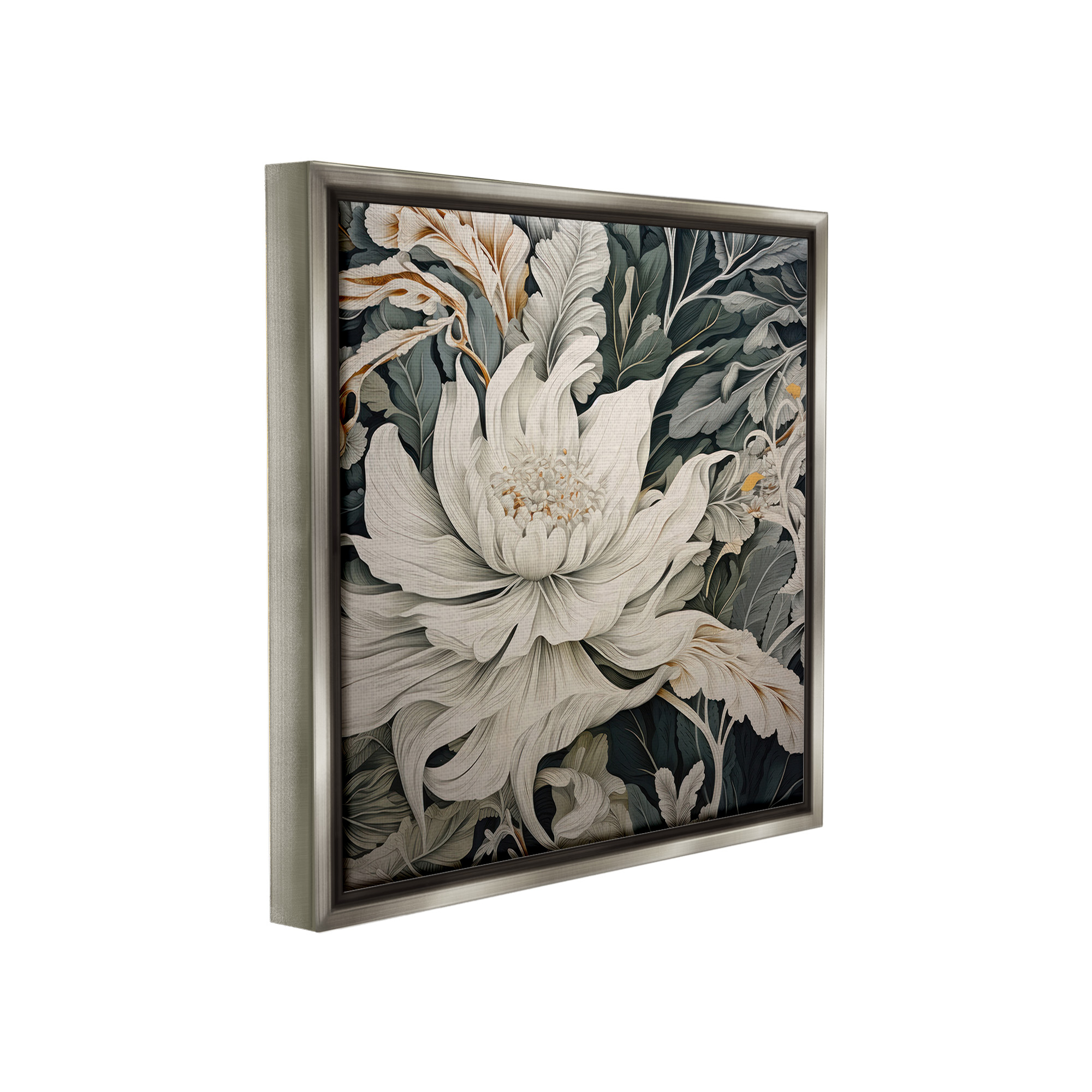 Stupell Industries Traditional Curving Flowers Botanical & Floral Painting Gray Floater Framed Canvas Art Print Wall Art, 25 x 25