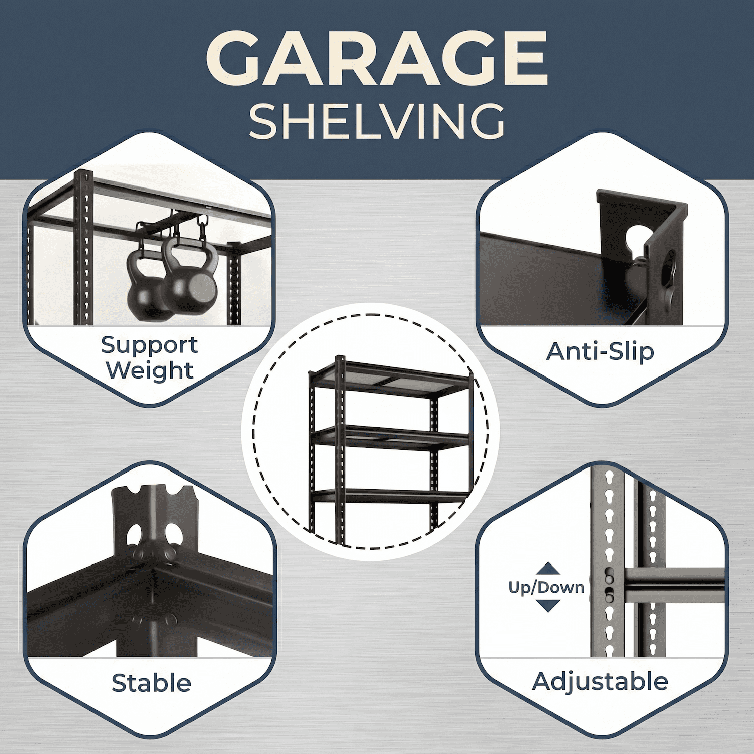 Xiweot Heavy Duty Garage Shelves, 5-Tier Metal Storage Shelves with Adjustable Steel Rack, 60"H Freestanding Storage Rack 2000 LBS Industrial Shelving Unit for Basement, Warehouse, Workshop, Pantry
