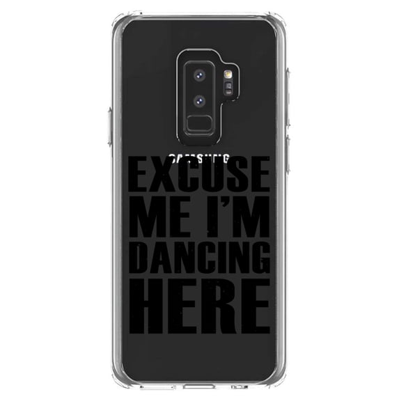 DistinctInk Clear Shockproof Hybrid Case for Samsung Galaxy S9+ PLUS (6.2" Screen) - TPU Bumper Acrylic Back Tempered Glass Screen Protector - Excuse Me I'm Dancing Here