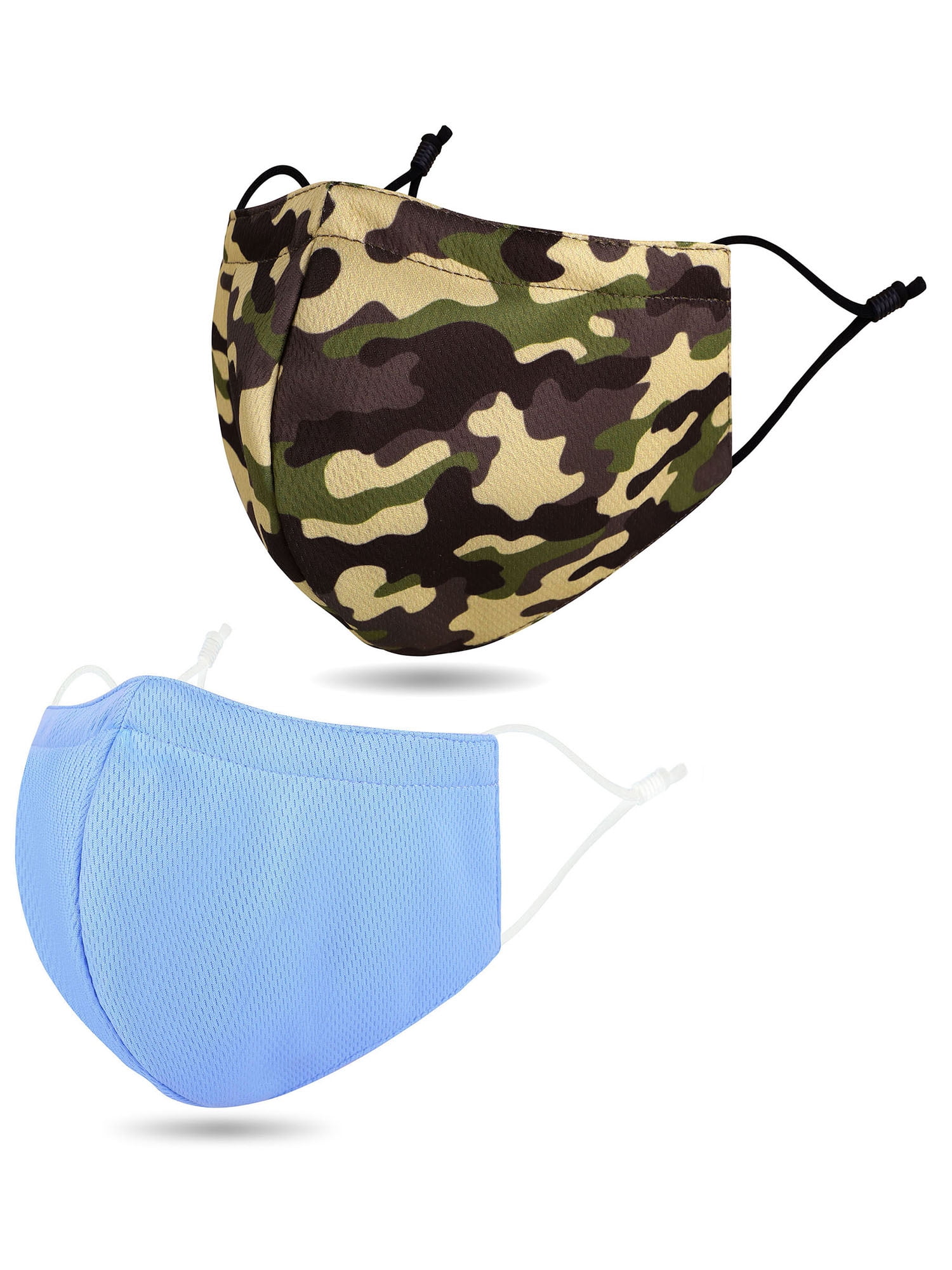 Cloth Face Mask Reuseable Washable Fabric Cover,2 Pack Blue/Camo Army
