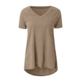 thumbnail image 3 of Camiseta casual con cuello en V superior para mujer, paño de verano suelto de lino de algodón, caqui, 4XL sidaley AP001830-31, 3 of 7