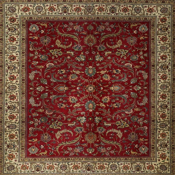 Ahgly Company Indoor Square Traditional Crimson Red Persian Area Rugs, 6' Square