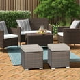 thumbnail image 3 of Patiojoy 2 Pieces Patio Ottoman Multipurpose Outdoor Wicker Footstool Storage Box Side Table w/ Solid Metal Frame Additional Seating w/ Removable Cushions Beige, 3 of 7