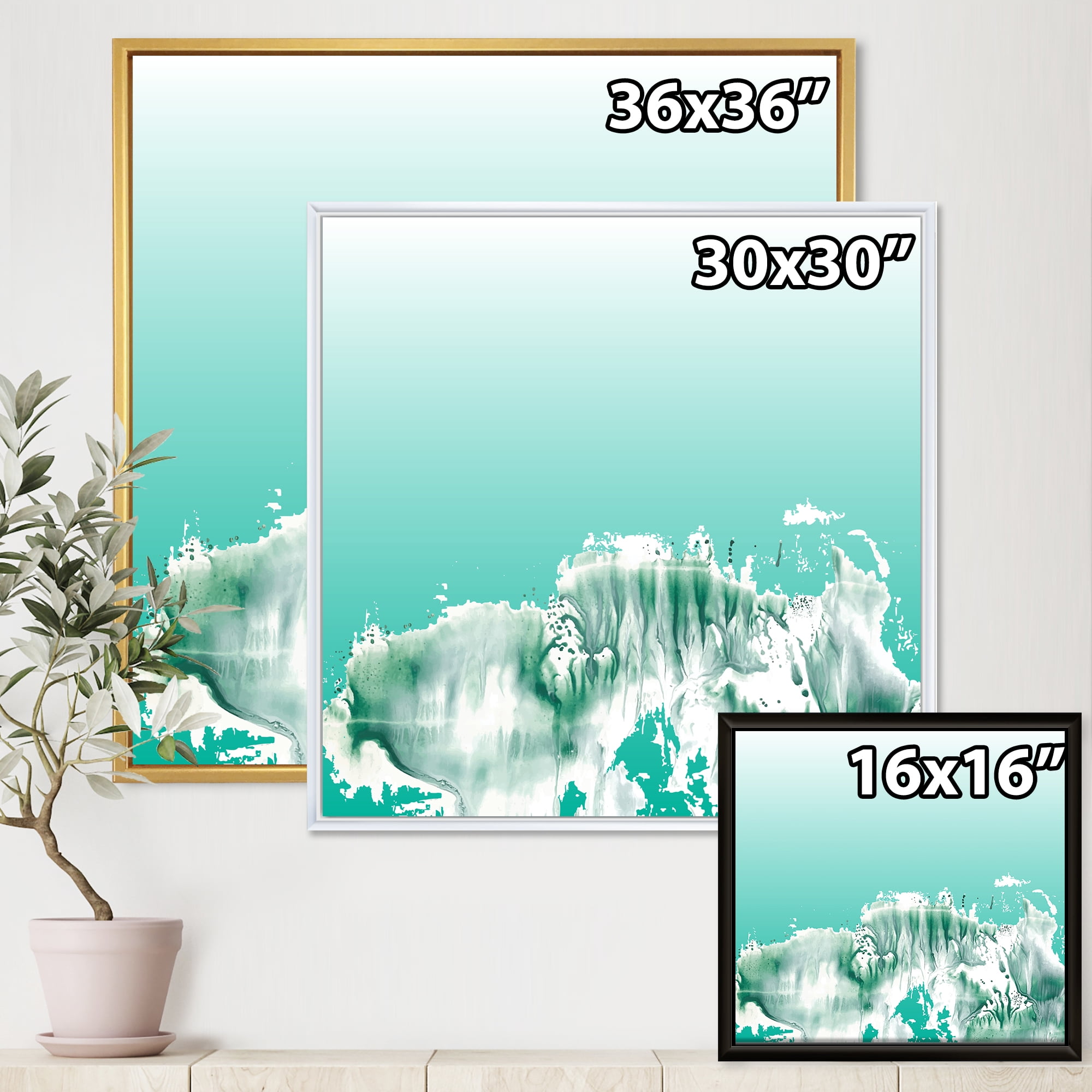 Designart 'Auquamarine Landscape Turquoise Splashes' Traditional Framed Canvas Wall Art Print