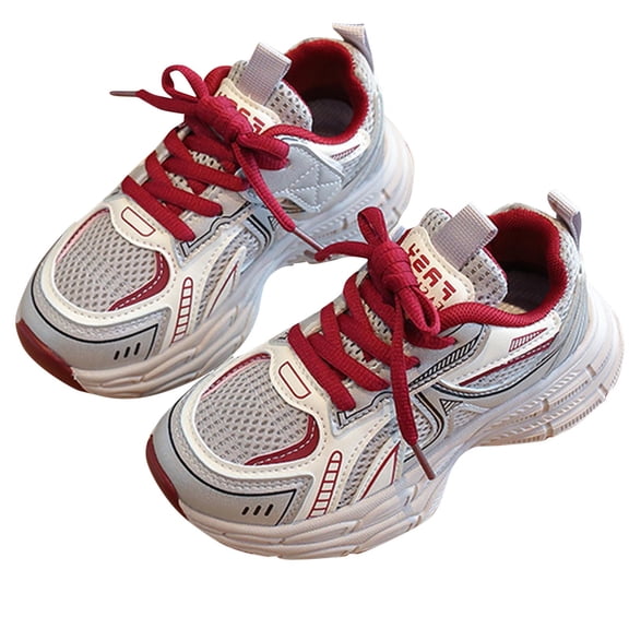 SERTG Kids Breathable Lightweight Running Shoes Versatile Footwear for Boys and Girls Casual Sneakers for Daily Activities and Comfortable Walking Shoes for School and Outdoor(Red,7.5-8 Years)