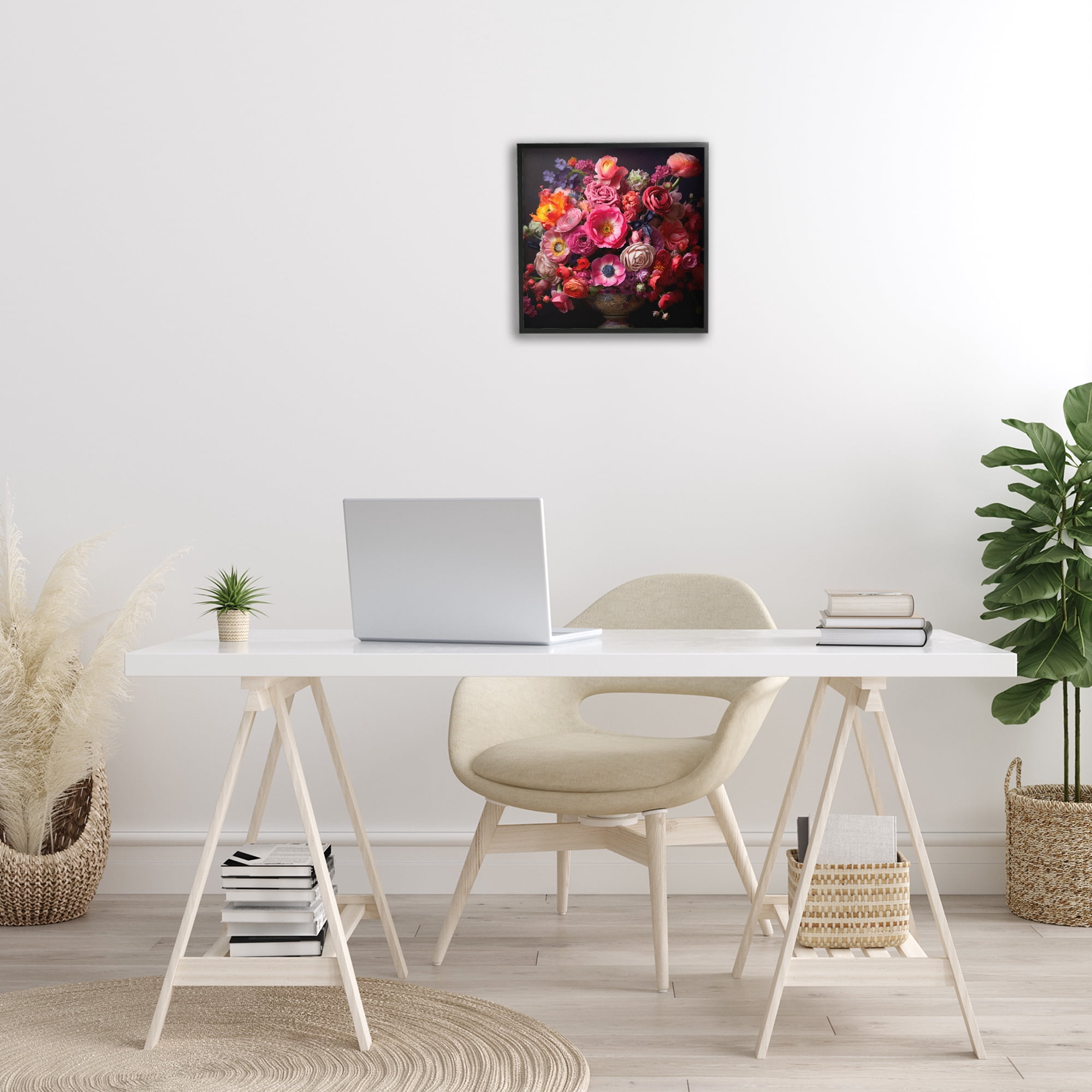 Stupell Industries Dark Full Bouquet Botanical & Floral Painting Black Framed Art Print Wall Art, 17 x 17