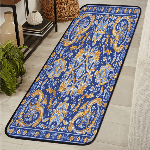 CURLYOOT Abstract Floral Boho Runner Rug 2'x6' Washable Kitchen Runner Rug Indoor Non Slip Laundry Rugs Floor Carpet for Hallway Kitchen Entryway Bedroom Living Room