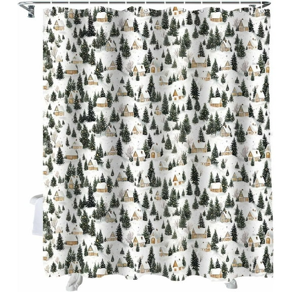Christmas Shower Curtain Pine Trees Forest Snow Shower Curtains for Bathroom Decor Christmas Cottage Christmas Decoration Bath Curtains Sets with Hooks Waterproof, 84x72 in