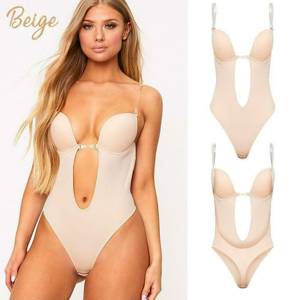 Zoomarlous Women Plunging Deep VNeck Strapless Backless Bodysuit for Wedding Body Shaper Bra