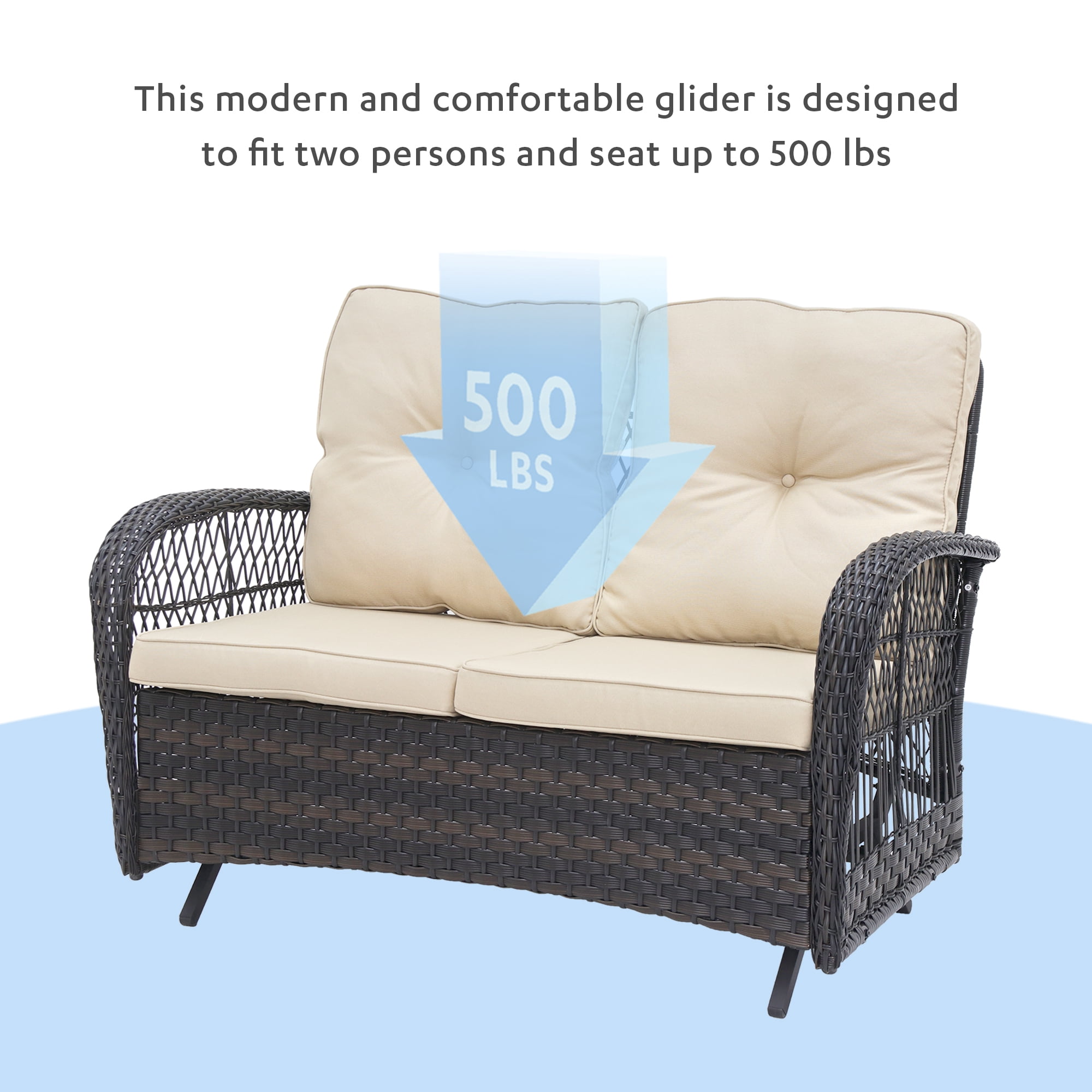 Abble Outdoor Glider Conversation 2 Piece Patio Wicker Seating Group Set with Cushions - Dark Brown