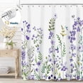 thumbnail image 1 of Dznils Cortina Shower de Tela Floral Blanca Cortina de Baño de Acuarela con Ganchos, Morado, 72 x 72, 1 of 14