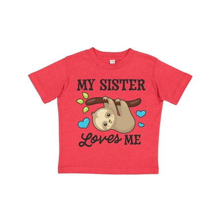 

Inktastic My Sister Loves Me with Sloth and Hearts Gift Toddler Boy or Toddler Girl T-Shirt