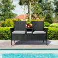 thumbnail image 6 of Devoko Outdoor Patio Loveseat Modern Rattan Patio Conversation Furniture Set with Cushions & Built-in Coffee Table Porch Furniture for Garden Lawn Backyard, Gray, 6 of 7