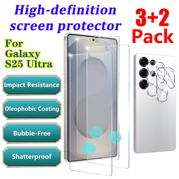 [3  2 Pack] HD Tempered Glass Screen Protector for Samsung Galaxy S25 Ultra（6.9 Inch）with Camera Lens Protector， Full screen coverage, no bubbles, supports fingerprint unlocking, easy to install