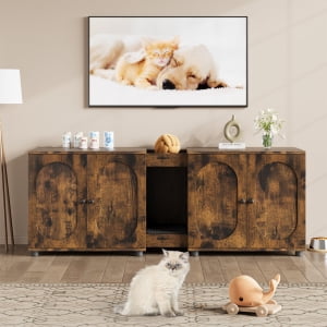 Cat Litter Box Enclosure,Wooden Cat Washroom Furniture,55.1" Double Litter Box Furniture for 2 Cats,Hidden Cat Litter Cabinet,Pet House,Fit Most of Litter Box