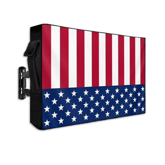 4th of July Outdoor TV Cover 70 to 75 Inch Weatherproof, Red Stripes Star Patriot Independence Day 600D Oxford TV Covers with Waterproof Zipper, Outside Flat TV Screen Protector Size 68"Wx42"Hx4.5"D