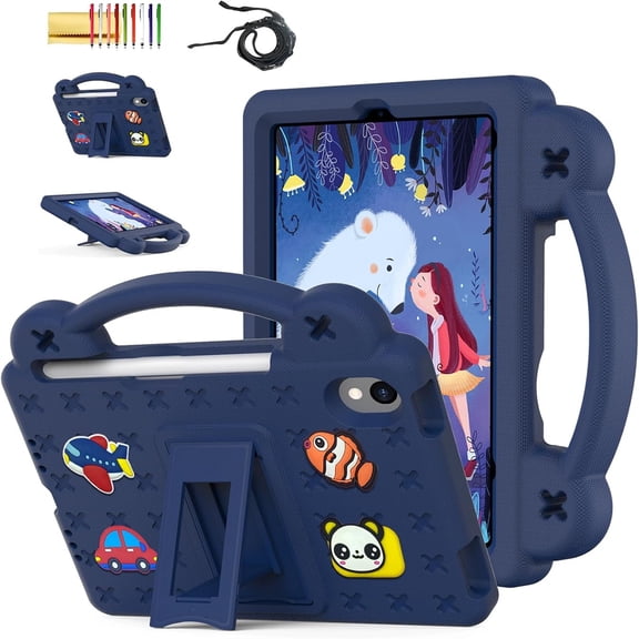TECH CIRCLE for iPad Mini 17 Pro, Mini 6 (6th Gen) 8.3" Cute 3D Cartoon Shockproof Case with Kickstand/Handle/Shoulder Strap, EVA Foam Protective Lightweight Kid-friendly Tablet Cover, Navyblue