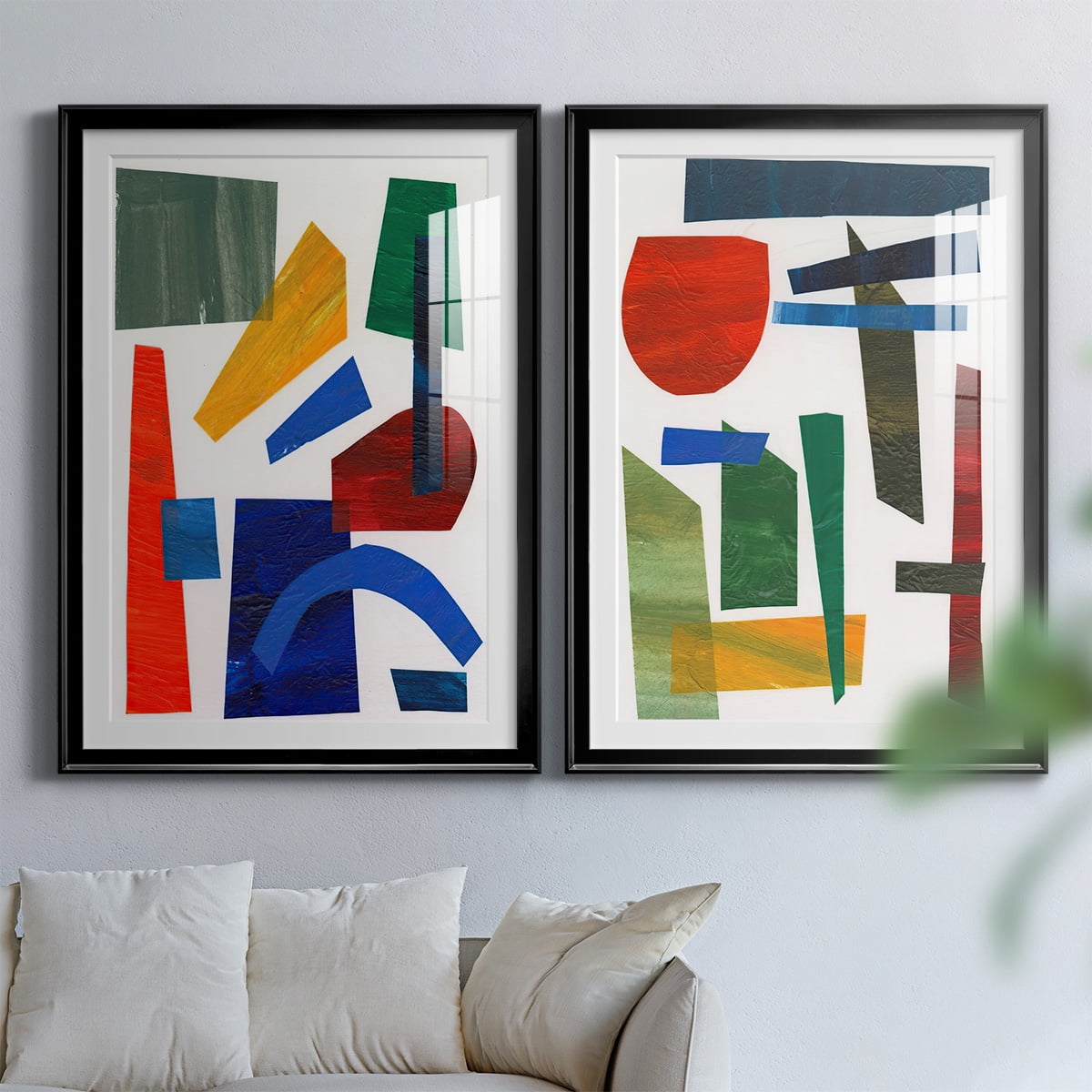 Wexford Home Colorful Shapes I Premium Framed Print, 26.5" x 36.5" - Ready to Hang, Black (Set of 2)