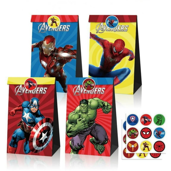 24 PCS The Avengers Gift Bags and 36pcs Sticker The Avengers Goody Bags The Avengers Party Favor Bags Candy Bags The Avengers Favor Bags (8.6*4.7*3.1 IN)