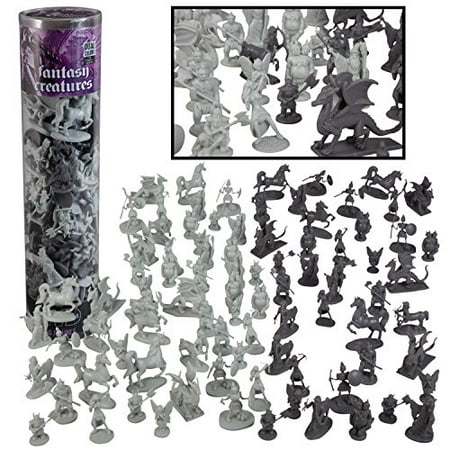 Fantasy Creatures Action Figure Playset - 90pc Monster Battle Toy Collection (Includes Dragons, Wizards, Orcs, and more) - Perfect for Roleplaying and D&D