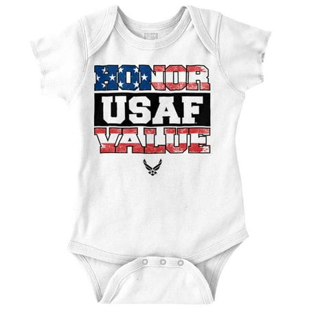 

US Air Force Honor Value USA Flag Romper Boys or Girls Infant Baby Brisco Brands NB