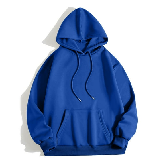 Dyfzdhu Hoodies for Women Casual Solid Color Long Sleeve Hooded Oversized Sweatshirt Pullover Blue