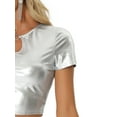 thumbnail image 5 of INSPIRE CHIC Crop Tops Metálicos para Mujeres con Manga Corta y Abertura para Fiesta de Halloween Top Holográfico Brillante M Plateado, 5 of 5