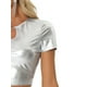 thumbnail image 5 of INSPIRE CHIC Crop Tops Metálicos para Mujeres con Manga Corta y Abertura para Fiesta de Halloween Top Holográfico Brillante M Plateado, 5 of 5
