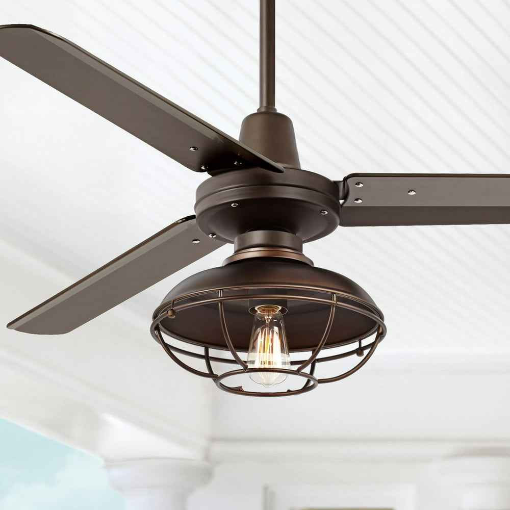 52" Casa Vieja Industrial Outdoor Ceiling Fan with Light LED Dimmable Remote Bronze Cage Damp