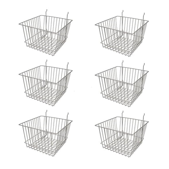 Deep Wire Storage Baskets for Gridwall, Slatwall and Pegboard - Finish - Dimensions: 12" x 12" x 8" Deep - Economically Sold in a Set of 6 Baskets