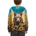 thumbnail image 4 of Xoenoiee Boys Long Sleeve Sweatshirt for Fall Winter Pull-Over Hooded Hoodies with Kangaroo Pocket Cosy Active Wear for Kids, Floral Wolf Sunflower Sun Print, M, 4 of 7