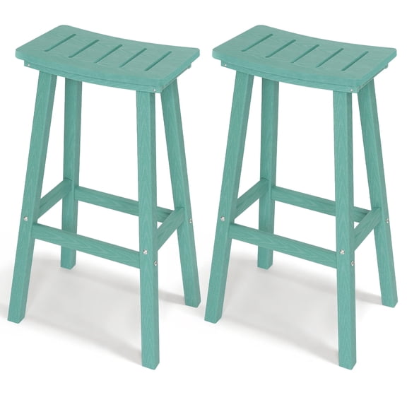 Outdoor Bar Stools Set of 2, 29 Inch Counter Height HDPE Patio Stools, 500 lbs Heavy Duty Saddle Seat Bar Chairs for Kitchen Island, Balcony & Backyard (Aruba)