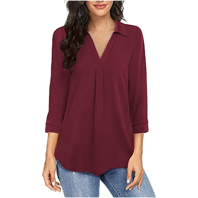 Birdeem Mode Femme Col en V Manches Trois Quarts 3/4 T-Shirt Automne Blouse Imprimée Chandail en Molleton