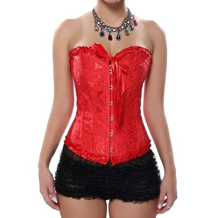 

SAYFUT Fashion Women s Jacquard Overbust Corset Intimates Lace-up Busiter Shapewear